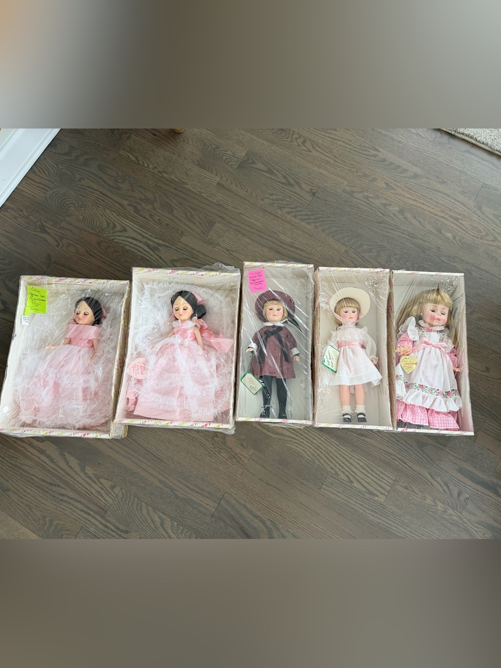 Vintage Porcelain Doll Lot - Pink, Maroon, White Outfits